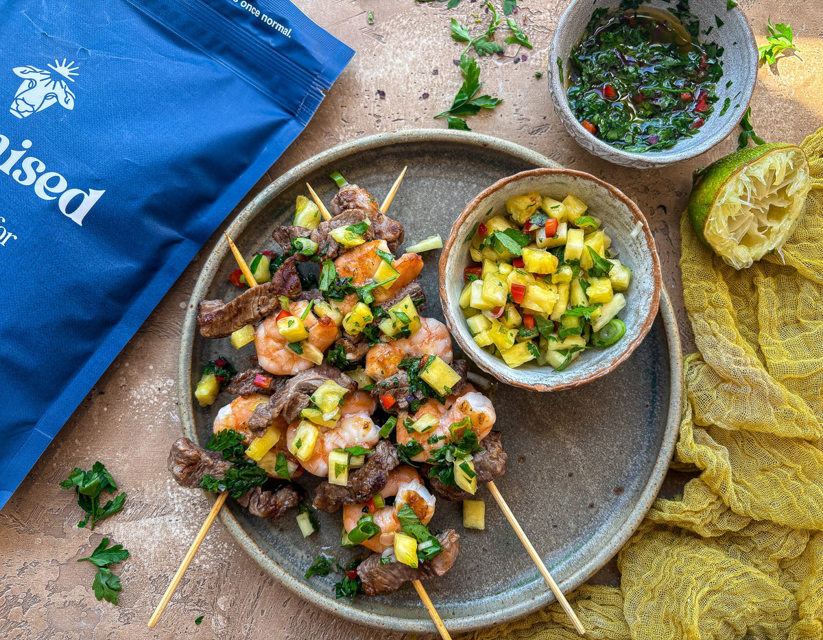Surf & Turf Skewers With Pineapple Salsa